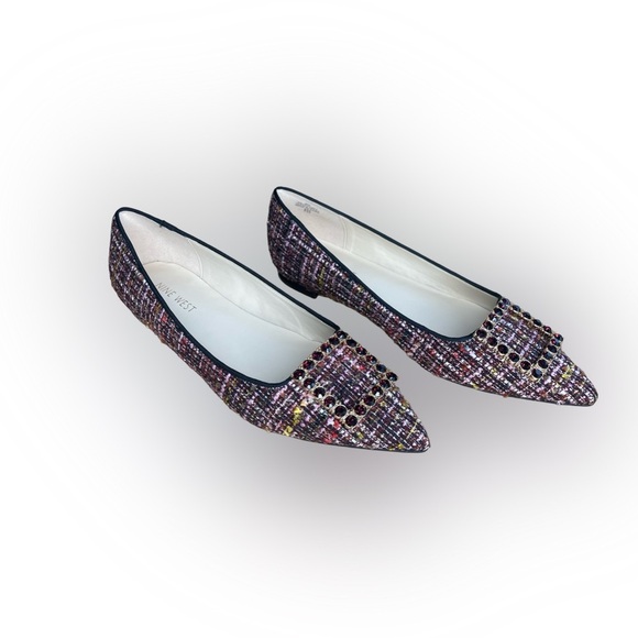 NWT Nine West Tweed & Rhinestone Buckle Flats - Plaid, Preppy - SIZE 9 - Picture 10 of 15